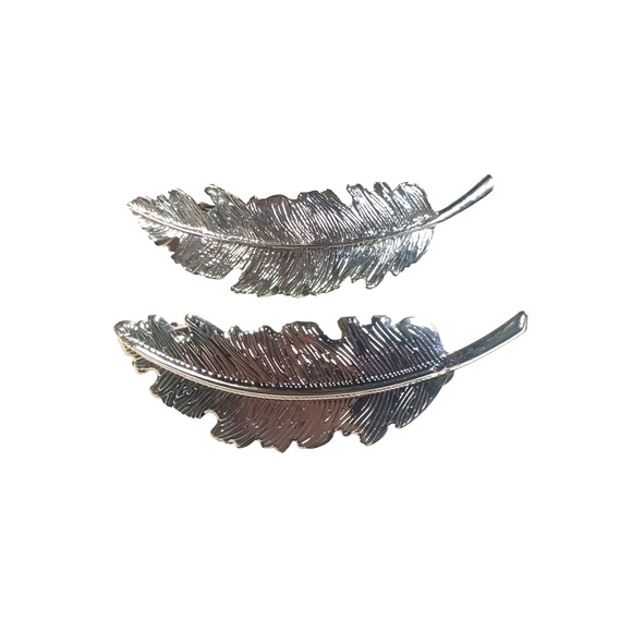 Hair Barrette Tension Clip Silver Tone feather Lot of Two - Picture 1 of 5